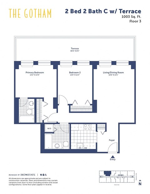 the gotham 2 bed 2 bath floor plan